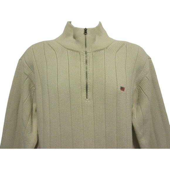 Vtg Polo Jeans Mens Large Ralph Lauren Cream Off White Cable Knit Sweater Y2K 90 - Picture 6 of 10